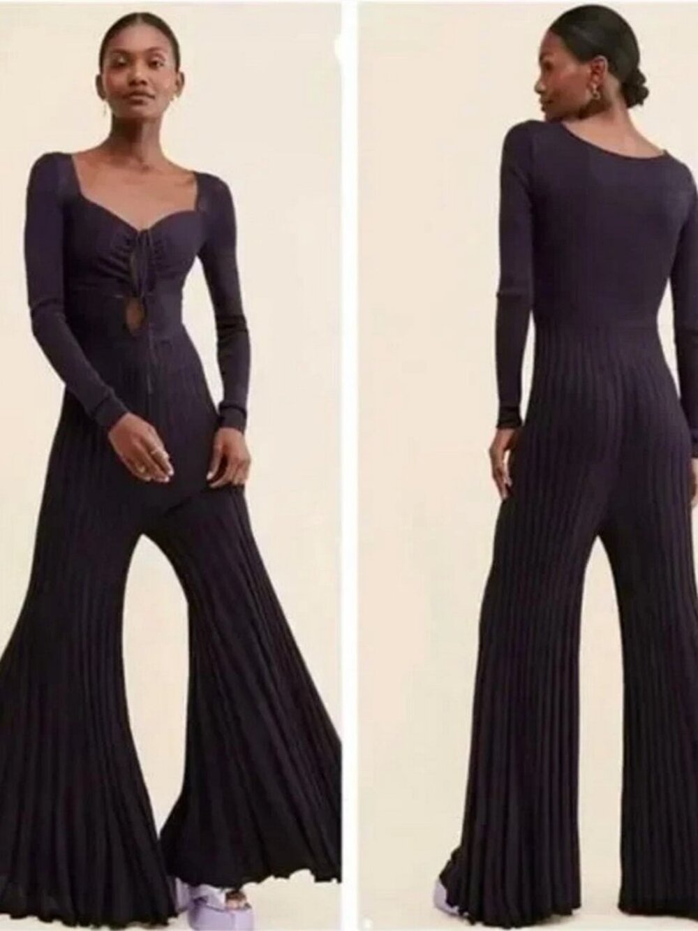 FREE PEOPLE Black Burgundy Wide Legs Jumpsuit